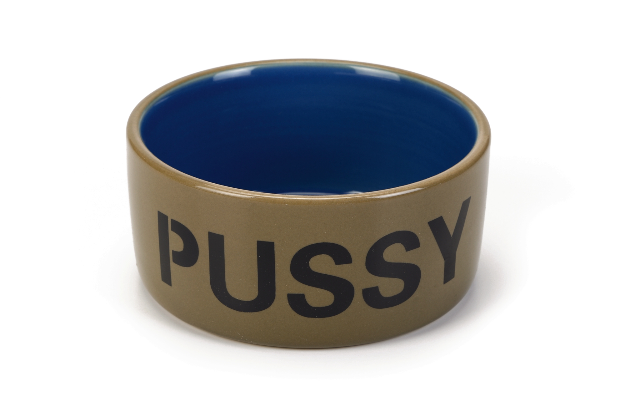 Beeztees keramieke poezenbak rond Beige/Blauw Pussy