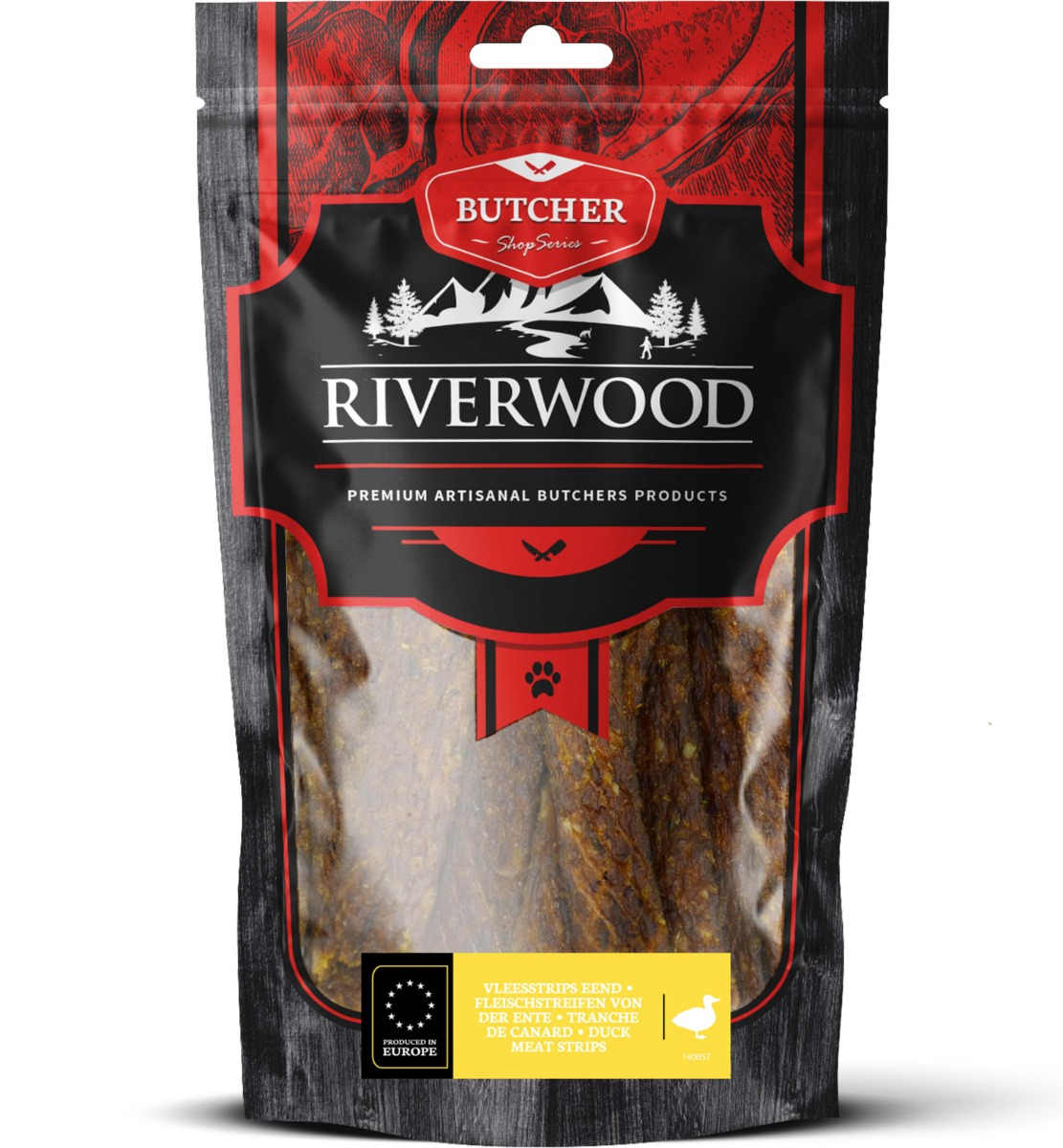 Riverwood hondensnack Butchers vleesstrips Eend 150 gram