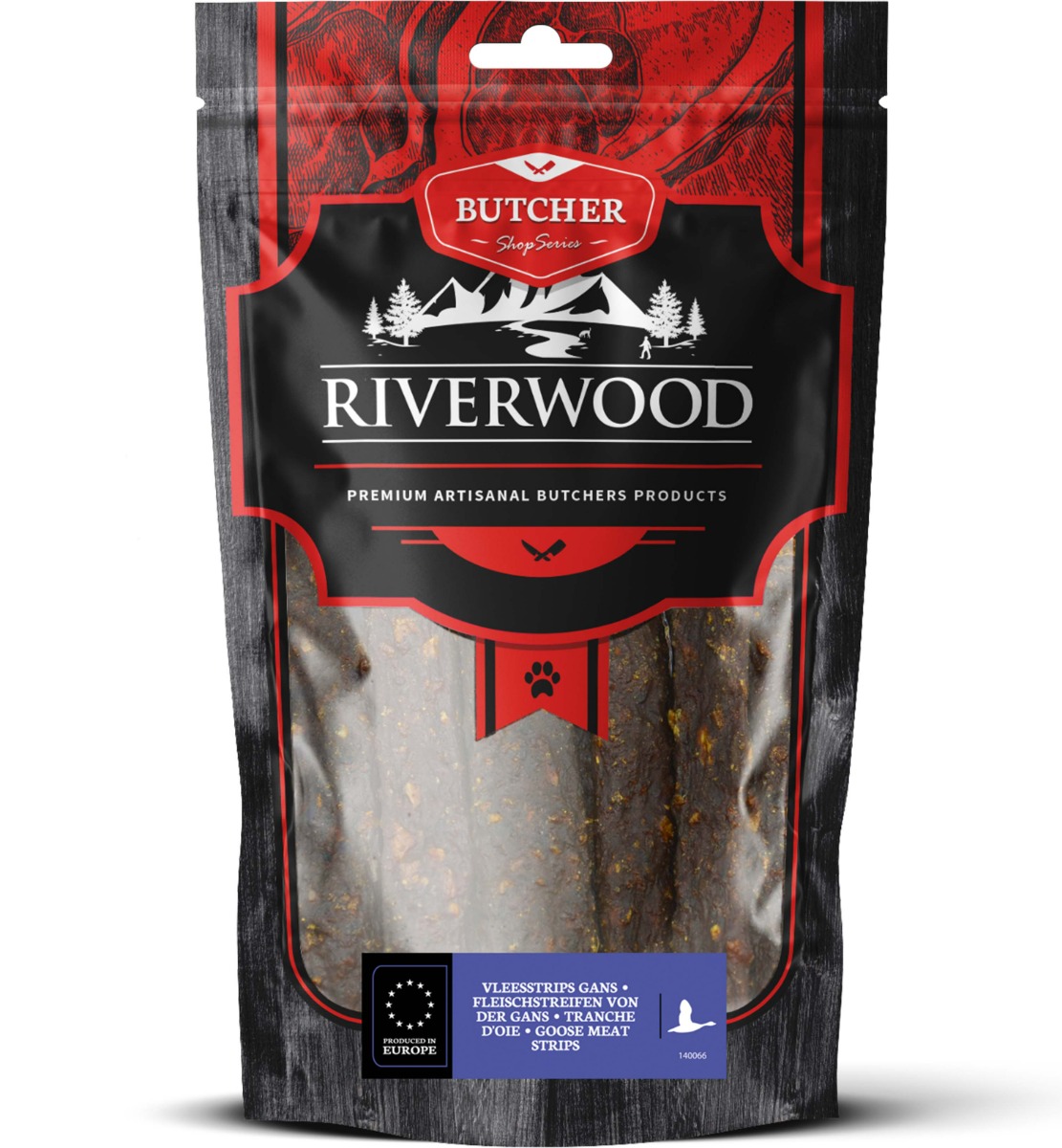 Riverwood hondensnack Butchers vleesstrips Gans 150 gram