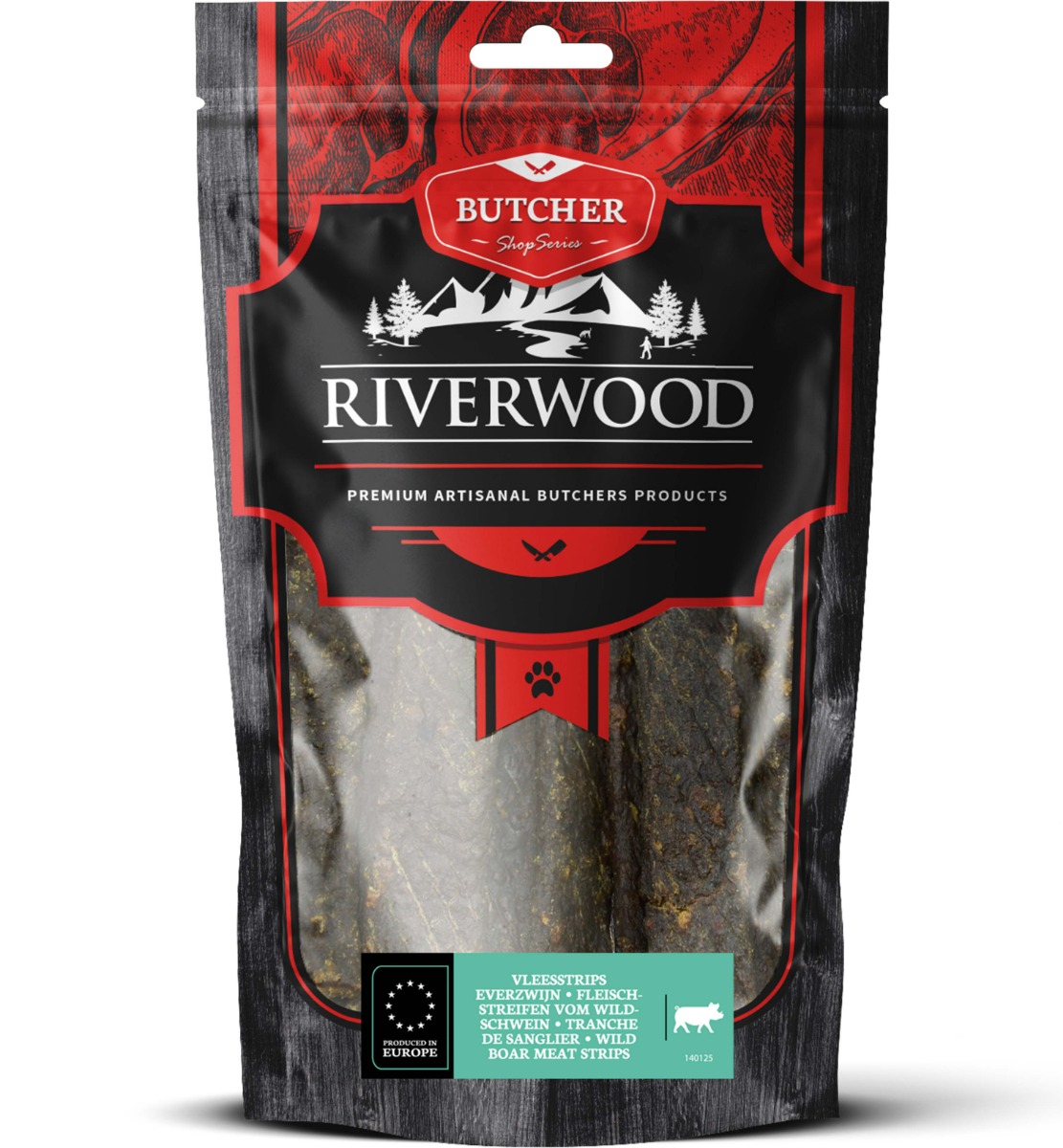 Riverwood hondensnack Butchers vleesstrips Wild Zwijn 150 gram