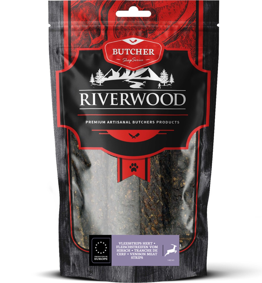 Riverwood hondensnack Butchers vleesstrips Hert 150 gram