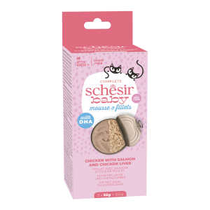 Schesir Baby Kitten Blik Bouillon Kip & Zalm Mousse & Fillets 3 x 55 gram