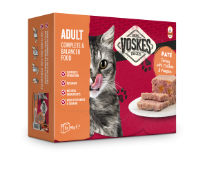 Voskes kattenvoer Paté Adult Kalkoen, Kip&Pompoen 8 x 95 gram