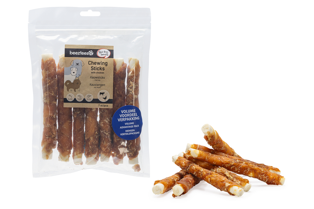 Beeztees Hondensnack Kauwstick Kip Voordeelverpakking 15 cm 7 stuks
