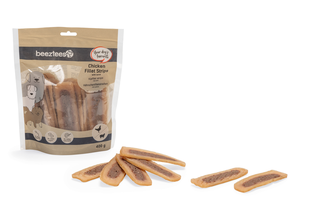 Beeztees Hondensnack Kipfilet Strips met Lam 400 gram