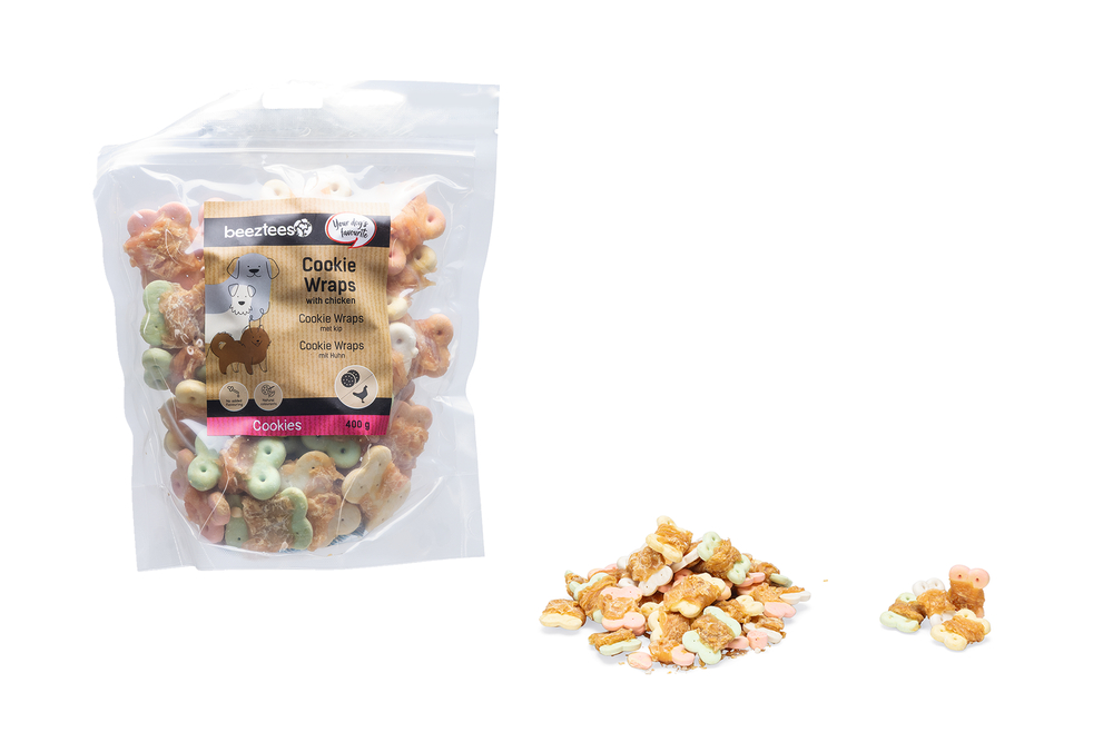 Beeztees Hondensnack Cookie Wraps met Kip Maat Medium 400 gram