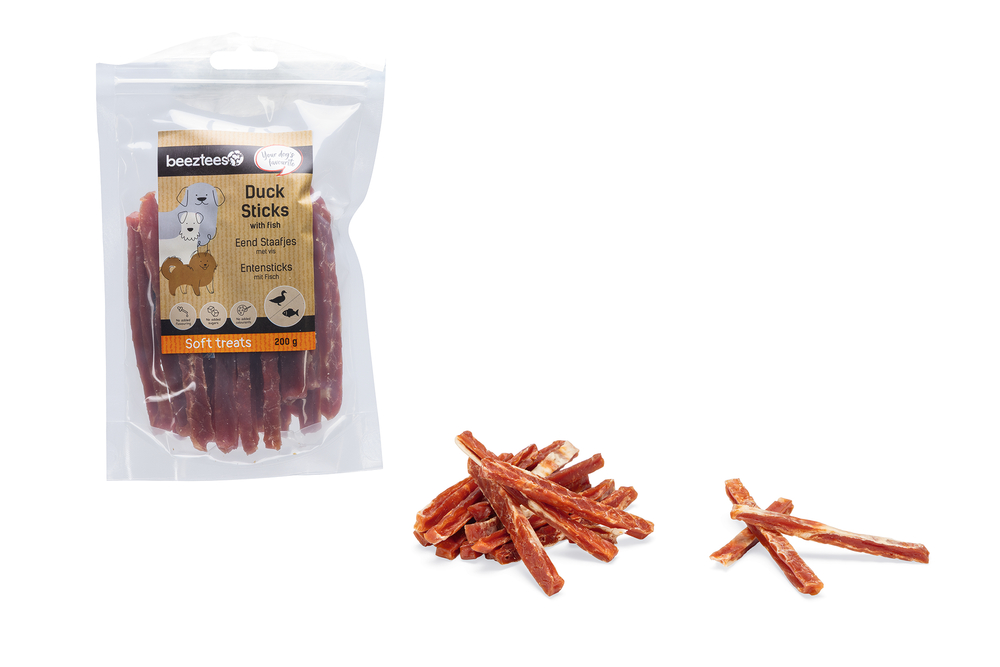 Beeztees Hondensnack Eend Staafjes met Vis 200 gram