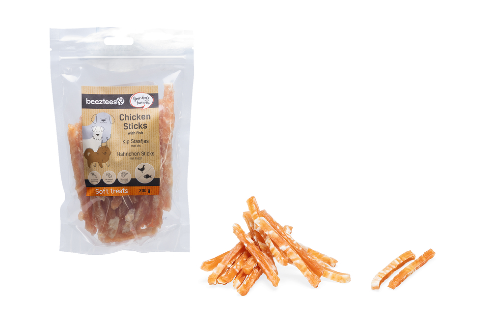 Beeztees Hondensnack Kip Staafjes met Vis 200 gram