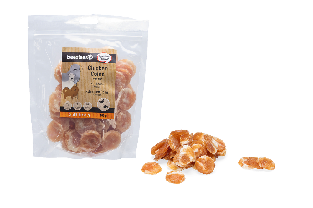 Beeztees Hondensnack Kip Coins met Vis 400 gram