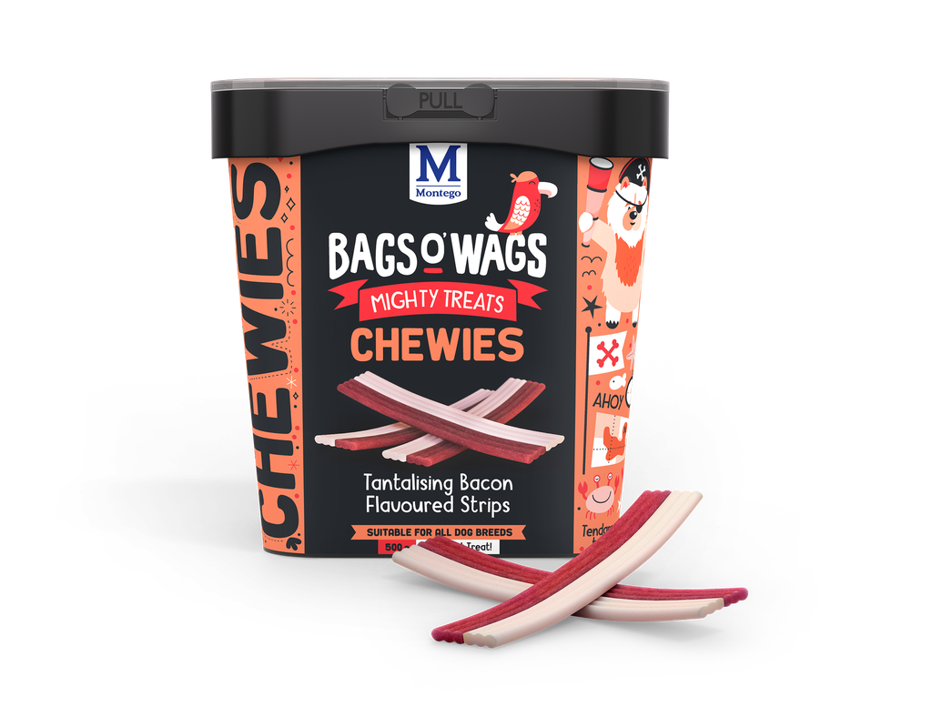 Montego Bags O' Wags Hondensnack Chewies Bacon Strips Tub 500 gram