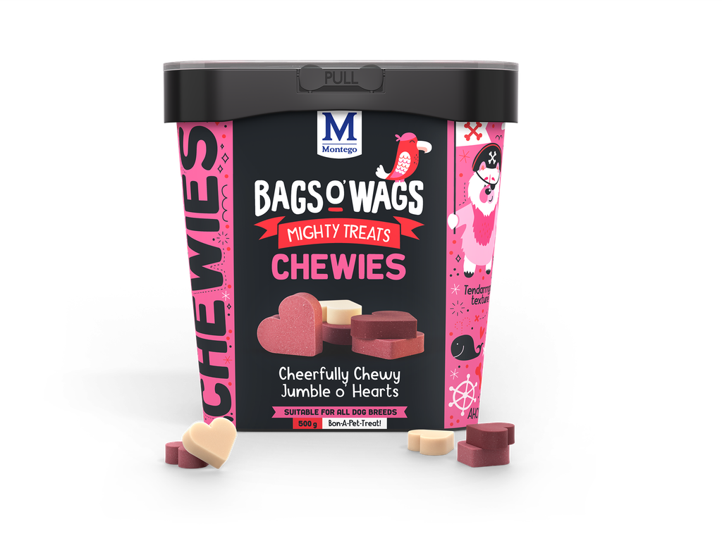 Montego Bags O' Wags Hondensnack Chewies Chewy Hearts Tub 500 gram