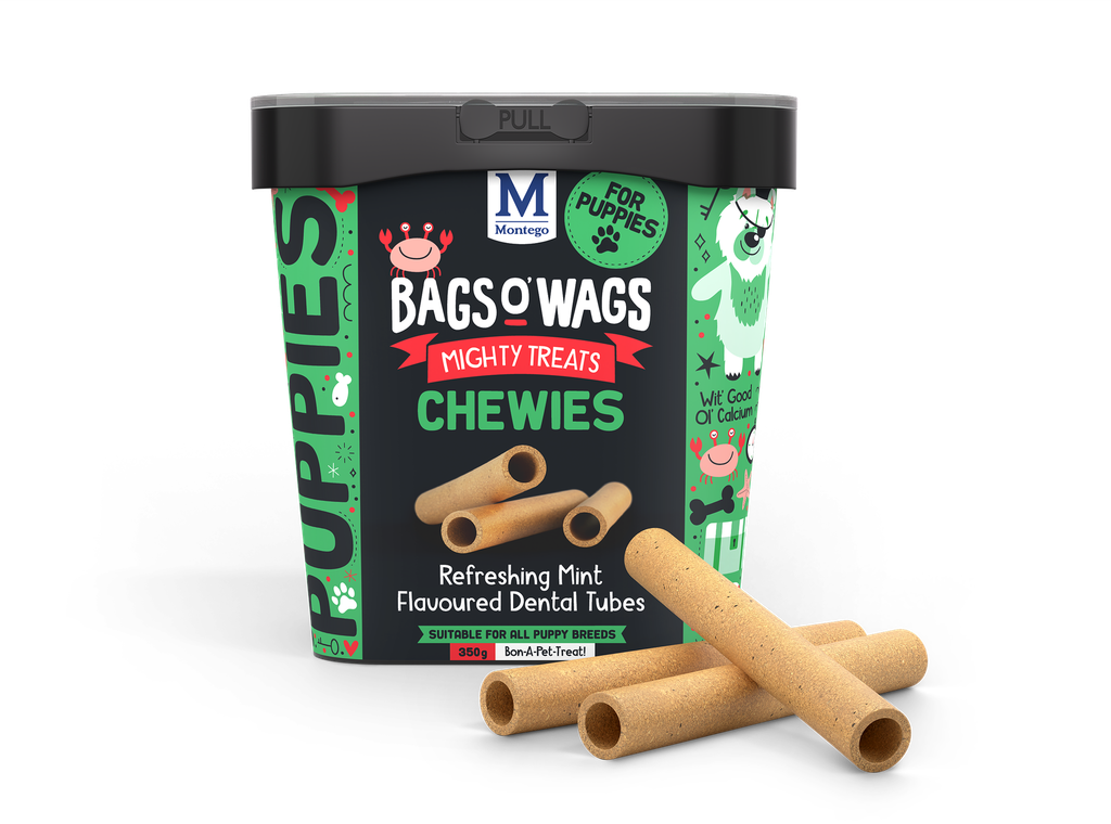 Montego Bags O' Wags Chewies Puppy Mint Dental Tubes Tub 350 gram